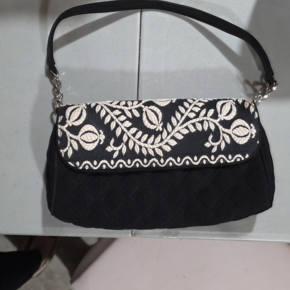 Elegant Black & Cream Embroidered Vera Bradley Juliet By The Gala Collection Bag